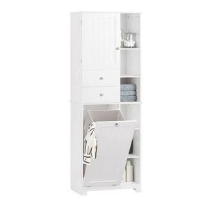 Bathroom Cabinet Tall white with fold out laundry collector bag