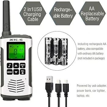 RT45 Walkie Talkie, Rechargeable Walkie Talkie for Adults Long Range, PMR446 16 Channels, With AA Battery LED Torch Walkie Talkies for Family Hiking, Outdoor(Silver, 2Pcs)