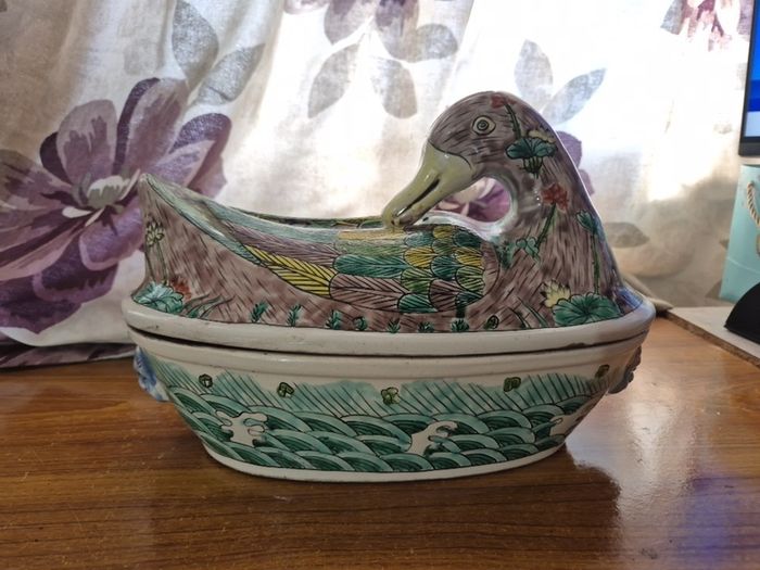 Antique Chinese Tureen Famille Verte Porcelain Duck
