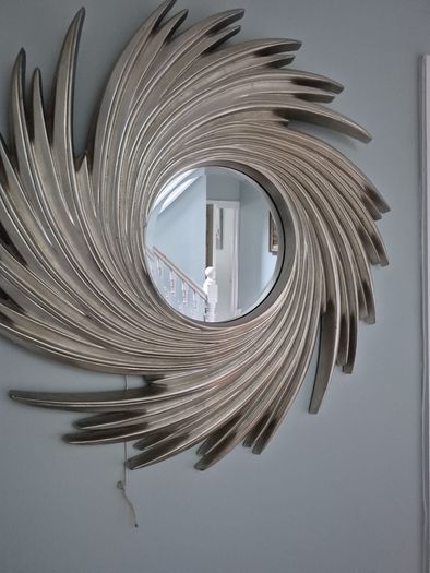 Large Silver Swirl Sunburst Wall Mirror