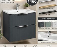 Avara fluted 600 wall hung multiple colours Anthracite/sage green/white