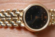 Vintage Ladies' Gold-Plated Accurist Diamond Quartz Watch with Black Dial