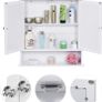 Bathroom Cabinet, Wall Cupboard, Mirror with Shelf, Wooden Makeup Cabinet, 56 x 58 x 13 cm (W x H x D) White Image 3