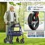Foldable Rollator Walkers with Seat for Seniors, 8'' Big Wheels, 350 lb. Weight Capacity, Adjustable Handles and Seat Height, Lightweight Rolling Walker, Blue Image 6