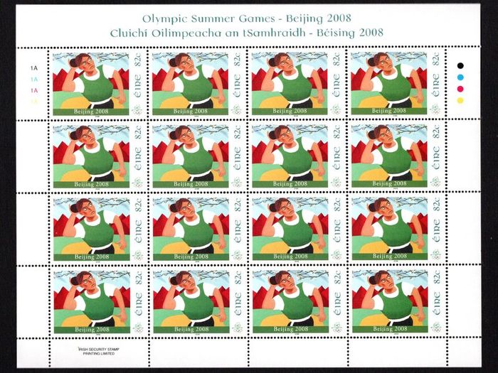 2008 Ireland Beijing Olympic Games Commemorative Stamp Sheetlet Plate 1A1A1A1A Mint Never Hinged (MNH)
