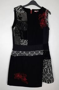 JOE BROWNS Quirky Wool Blend Pinafore Dress Patchwork UK 12 Black Red Retro A