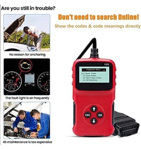 Car OBD2 Scanner Universal Wired Auto Engine Fault Code Reader CAN Diagnostic Scan Tool V309 for Check Engine Light, I/M Readiness Smog Check, HD LCD Display Screen (FREE POSTAGE)