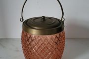 Art noveau brass &amp; diamond glass biscuit barrel