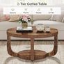 Round Coffee Table, 2-Tier Round Coffee Table with Storage Space, 80cm Modern Wooden Accent Table for Living Room, Thick Table Top and Base, Rustic Brown Image 4