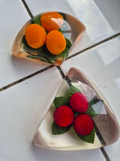 Paperweights x2 Vintage Midcentury Lucite fryit paperweights