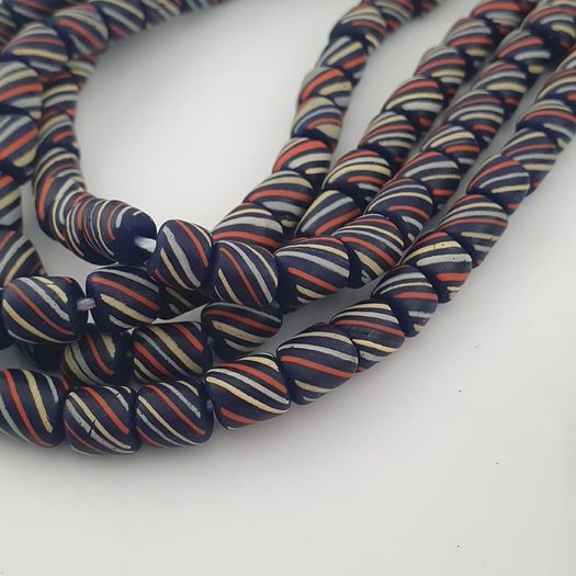 Vintage African MultiColor Stripe Black 7.4mm - 7.6mm Glass Beads Strand