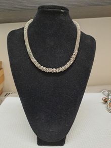 Vintage Style Silver Tone Rhinestone Collar Necklace