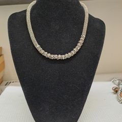 Vintage Style Silver Tone Rhinestone Collar Necklace