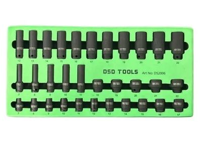 Dsd Tools 32pc 3/8-inch Dr 6pt Deep & Shallow Impact Sockets 7mm To 22mm