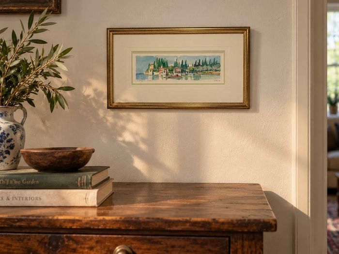 Original Sergio Vellini Signed & Dated Lake Garda Watercolor (36cm x 22cm)