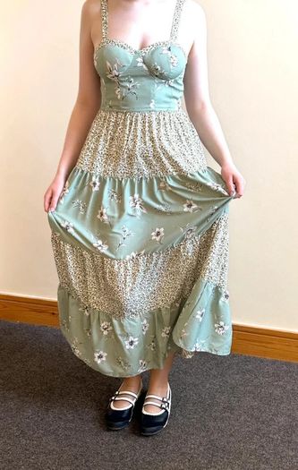 Green Floral Patchwork Maxi Dress - Size  M / 38 / 10