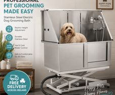 Stainless Steel Electric Dog Grooming Bath 127cm Height Adjustable Pet Wash Station with Right-Hand Door
