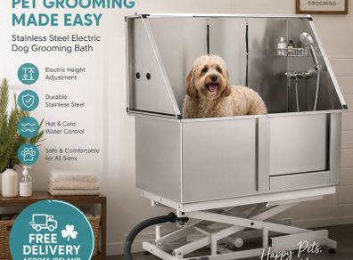 Stainless Steel Electric Dog Grooming Bath 127cm Height Adjustable Pet Wash Station with Right-Hand Door