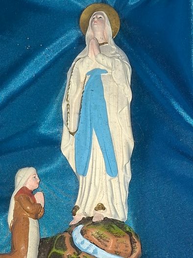 Antique Mid Century Catholic Altar Shadow Box Our Lady of Lourdes & St. Bernadette Postage available or Collection