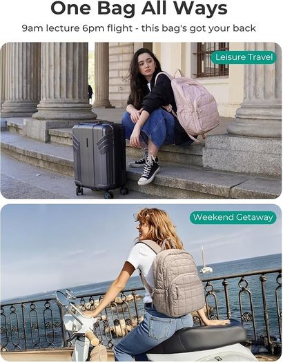 College Backpack Women, Travel School Bags Quilted Casual Daypack, Water-Resistant Rucksack Bag for Teenage Girls Boys Lightweight Bookbag for 15.6 Inch Laptop