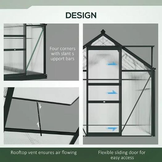 Large Walk-In Polycarbonate Greenhouse 6 x 6ft