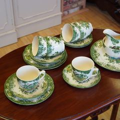 Johnson Bros Bird of Paradise Vintage Green Ironstone Tea Set (18pc, c.1950s)