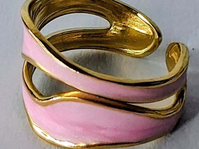 Double Layer Geometric Pink & Gold Open Ring