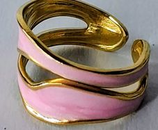 Double Layer Geometric Pink & Gold Open Ring