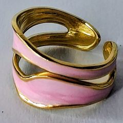 Double Layer Geometric Pink & Gold Open Ring