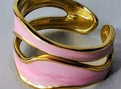 Double Layer Geometric Pink & Gold Open Ring