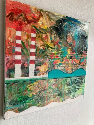 Large Original Art Poolbeg Chimneys Dublin Art Original Painting Irish Art Irish Artist contemporize