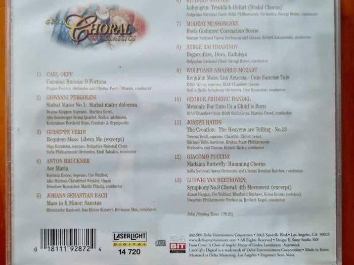 4 CD's Great Brass Classics / English classics / Opera classic / Choral classic. From 2000 / Laser Light Digital records, VG condition. l