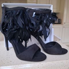 Black feather heels PRICE DROP