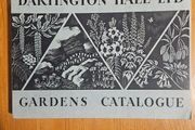 Dartington Hall Ltd Gardens Catalogue from 1935, featuring black-and-white botanical and landscape illustrations on the cover. In good condition. See photos for same.