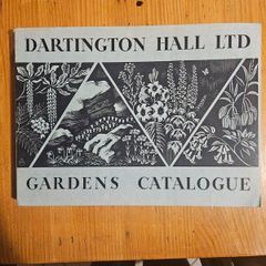 Dartington Hall Ltd Gardens Catalogue from 1935, featuring black-and-white botanical and landscape illustrations on the cover. In good condition. See photos for same.