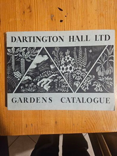 Dartington Hall Ltd Gardens Catalogue from 1935, featuring black-and-white botanical and landscape illustrations on the cover. In good condition. See photos for same.