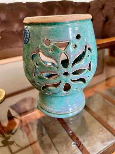 Vintage Michael Kennedy Sligo Handmade Oil Burner Turquoise Burren Blue