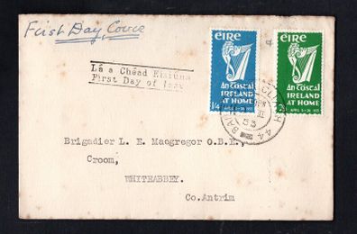 1953 Ireland An Tostal (Ireland at Home) Commemorative Stamps Plain Addressed First Day Cover (FDC) with Baile Atha Cliath (Dublin) Cancel