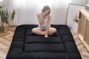 Japanese Floor Mattress Futon Mattress, Thicken Tatami Mat Sleeping Pad Foldable Roll Up Mattress Dormitory Mattress Pad Floor Lounger Pillow Bed (Single, Black)