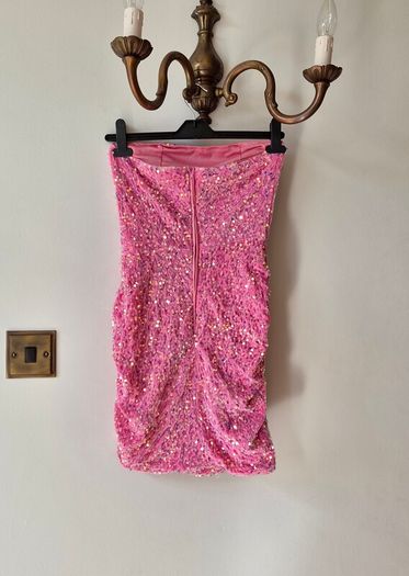 Strapless pink sequin dress