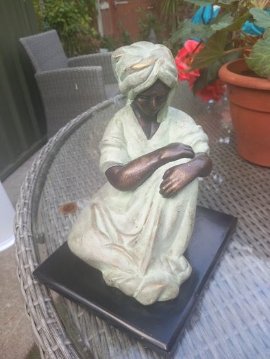 Harlem or Herlam signed sitting female figurine, heavy, ethnic, D18