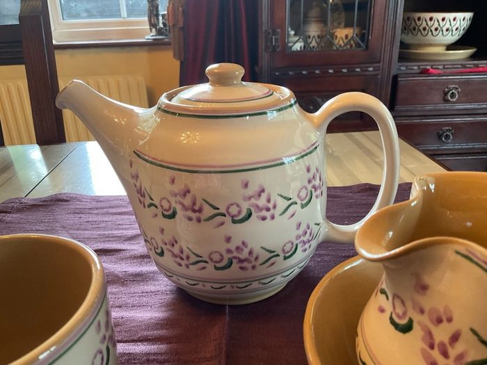 Nicholas Mosse Lavender limited edition from USA.  New Tea set.  . A tea pot , large mug , creamer and sugar bowl