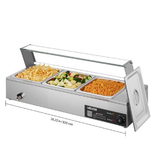 Buffet Food Warmer Stainless Steel 3 Pans with Glass Shield Commercial Countertop Bain Marie 220v