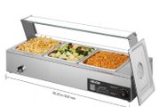 Buffet Food Warmer Stainless Steel 3 Pans with Glass Shield Commercial Countertop Bain Marie 220v