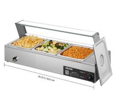 Buffet Food Warmer Stainless Steel 3 Pans with Glass Shield Commercial Countertop Bain Marie 220v