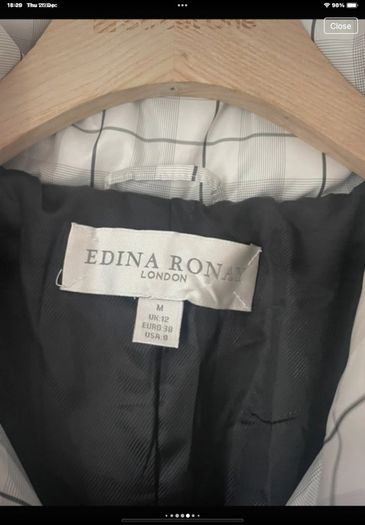 Edina ronay check down filled white & black tie belt coat size 12