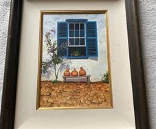 The Patio origional oil painting signed Dorothy Rochford Listed Irish artist of a mediterranean scene