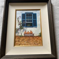 The Patio origional oil painting signed Dorothy Rochford Listed Irish artist of a mediterranean scene