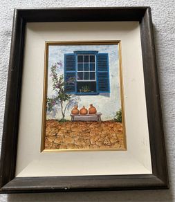The Patio origional oil painting signed Dorothy Rochford Listed Irish artist of a mediterranean scene