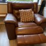 Leather electric recliner sofa with matching armchair and footstool Image 8